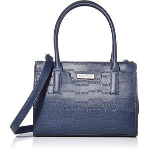 Nautica Women Sandy Jr Satchel Navy Embossed Logo Top Handle Removable Crossbody